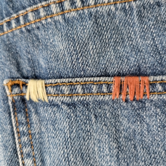 French Connection cut off blue denim with embroidered trim jean shorts Sz 8 - Picture 6 of 7